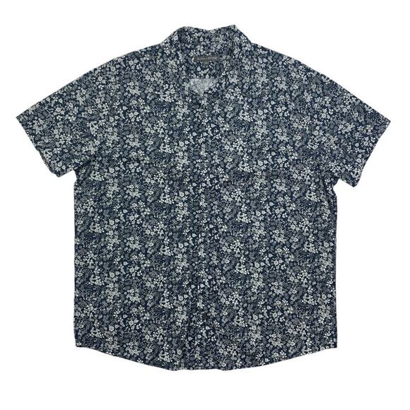 State & Stone Shirt Mens XL Navy White Floral Cotton Button Up Short Sleeve - Picture 1 of 9